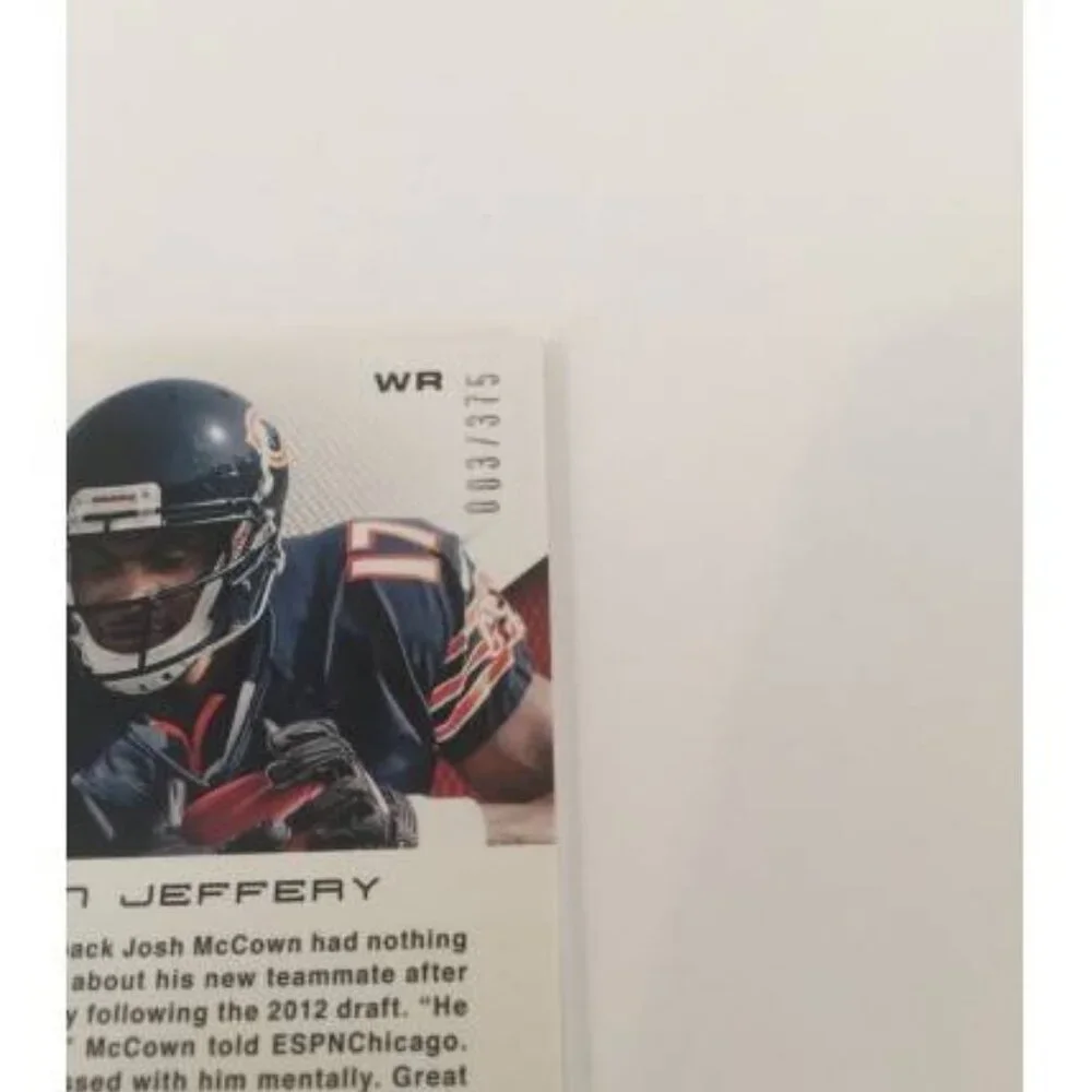 2012 PANINI ALSHON JEFFERY  BEARS 003/375 RC JERSEY RELIC #82 (043)
